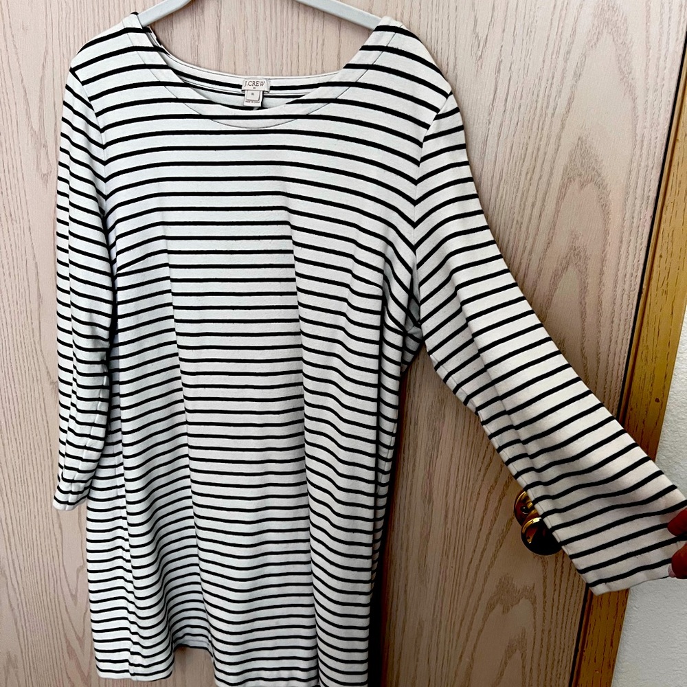 Loft Long Sleeved Black Striped Thick T-Shirt Dress